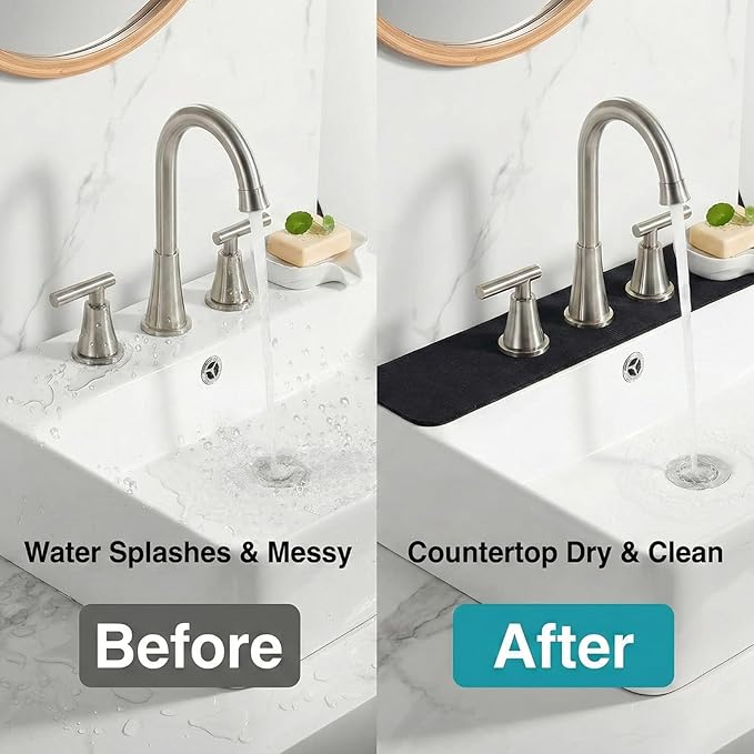 2PCS Faucet Mat for Bathroom Sink 3 Holes: 24’’Lx4.5’’W Splash Guard Fits 8 Inch Widespread Farmhouse Vintage Bridge Kitchen Vanity Faucet - Customizable Drip Catcher for Irregular Sink