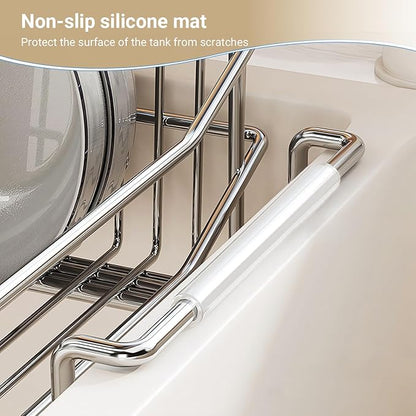 304 Stainless Steel Over Sink Counter Top Perfect Dish Drainer, Extendable Drainage Basket Drying Rack for Fruit, Vegetables, and Dishes - Corrosion-Resistant, Space-Saving