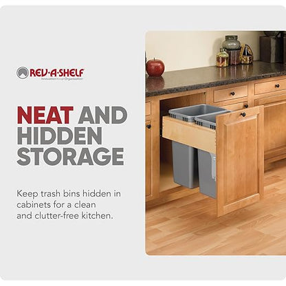 Rev-A-Shelf Top Mount Double Pullout Under Cabinet 50 Quart Kitchen Trash Cans w/Soft-Close for Full Height Cabinet, 150 Pound Rated Full-Extension Slides, 4WCTM-2150BBSCDM-2