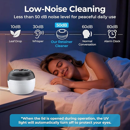 Ultrasonic Retainer Cleaner Machine, Denture Cleaner for Mouth Guard, Night Guard, Aligner, Dentures, Jewelry, Toothbrush Heads, 45kHz 250ML UV Ultrasonic Denture Ultra Sonic Cleaning for Retainers