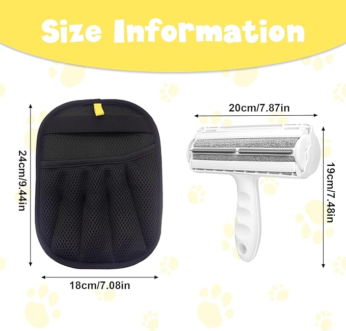 2-in-1 Pet Hair Remover Set – Grooming Mitt & Self-Cleaning Lint Roller for Dogs & Cats, Reusable Electrostatic Brush for Furniture, Carpet, Car Seat, Bedding & Clothes