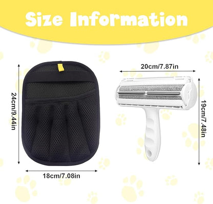 2-in-1 Pet Hair Remover Set – Grooming Mitt & Self-Cleaning Lint Roller for Dogs & Cats, Reusable Electrostatic Brush for Furniture, Carpet, Car Seat, Bedding & Clothes