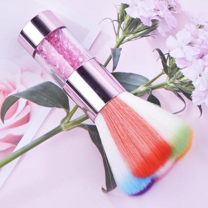 Colorful Nail Art Dust Brush Remover Cleaner for Acrylic Gel Nails with Shiny Rhinestone Handle