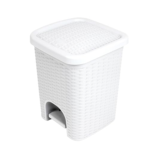 Superio 2-Pack Mini 6L Step Pedal Trash Can - Wicker Design, Hidden Mechanism, Durable Plastic, Ideal for Desktop, Countertop, Pet Waste/Dog Poop- White