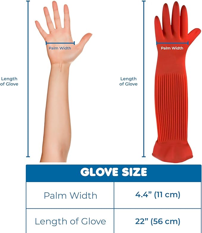 SunGrow 22" Long Rubber Gloves for Dog and Cat Bath, Grooming, Aquarium Water Changes - Keep Hands and Arms Dry with Comfortable, Waterproof, Non-Slip Household Gloves