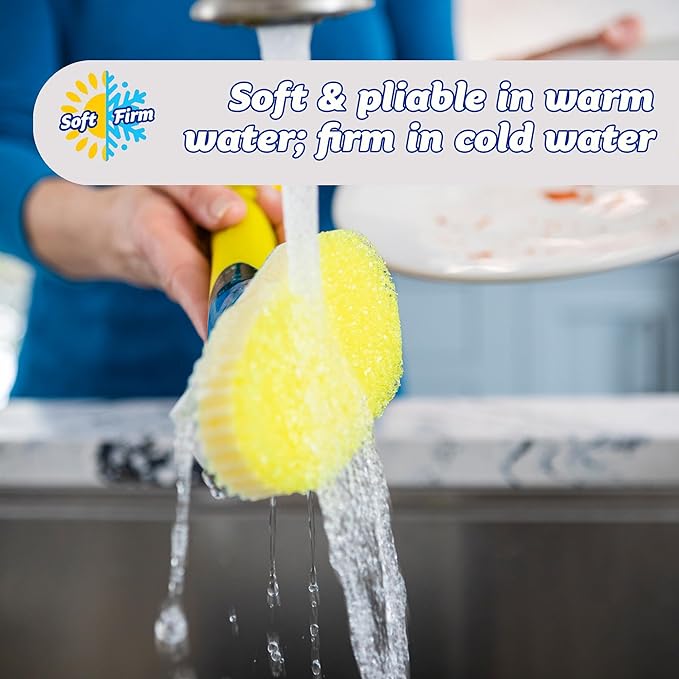 Scrub Daddy Dish Daddy Dish Wand & Refill Heads, Soap Dispensing Dish Brush, Texture Changing Washing Up Sponge With Liquid Handle, Dish Sponge with Built-in Scraper & Scrubbing Head, Drip stand, Blue