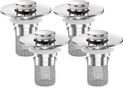 Bathroom Sink Drain Strainer,(4PCS) Pop-up Sink Drain Strainer with Removable Stainless Steel Strainer Basket Hair Catcher, Bathroom Sink Strainer for Bathroom Sink Stopper Replacement