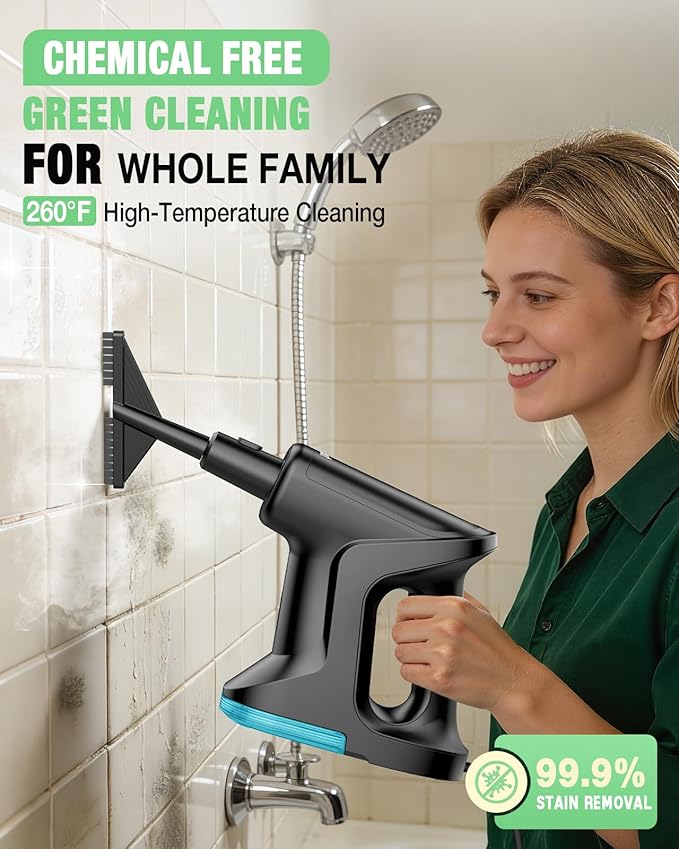 Heavy Duty Steam Mop for Floor Cleaning, 14-in-1 Lightweight Detachable Handheld Steam Cleaner with Multi-Purpose&Powerful, No-Chemical Floor Steamer for Home|Hardwood|Grout|BBQ|Window (Black)