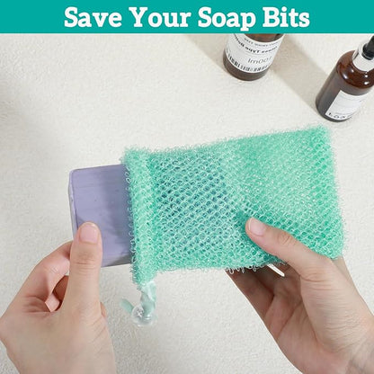 6 Pack Mesh Soap Bags Colorful Soap Bags for Soap Bars with Flexible Drawstring, Exfoliating Foaming Net Gentle Exfoliation and Rich Lather for Store Bath Products Body Facial Shower Cleaning