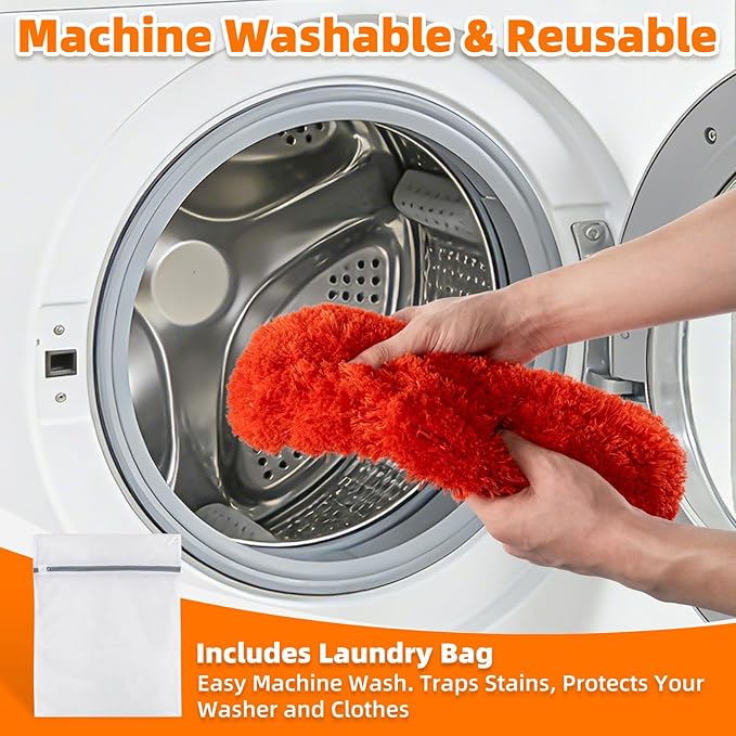 Reusable Microfiber Duster Refills Compatible with MR.SIGA & OXO Dusters – Washable Duster Replacement Heads for Scratch-Free Dust and Hair Cleaning (Included Microfiber Cleaning Cloth & Laundry Bag)
