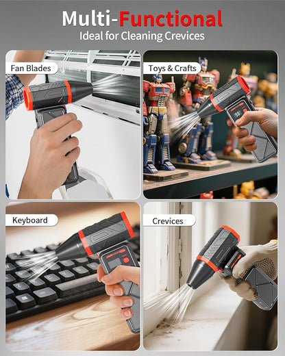 Electric Compressed Air Duster, 150000RPM Cordless Air Duster with 8000mAh Rechargeable Battery, Stepless Speed, Adjustable 90 Nozzle, LED Light for PC Cleaning, Keyboard, Car Interior, Home