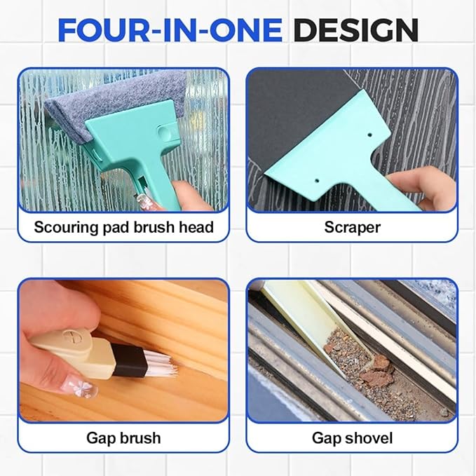 Window Track Cleaner, 4-in-1 Window Groove Cleaning Brush with Scraper and Dust Remover, Multi-Function Gap Cleaning Tool for Window Slider Dead Corners and Grime Removal, 5.31 x 6.3 Inch (Yellow 3)