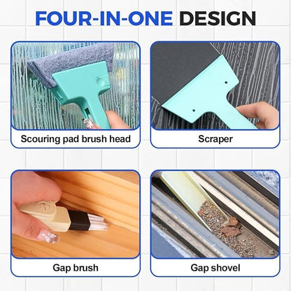 Window Track Cleaner, 4-in-1 Window Groove Cleaning Brush with Scraper and Dust Remover, Multi-Function Gap Cleaning Tool for Window Slider Dead Corners and Grime Removal, 5.31 x 6.3 Inch (Yellow 3)