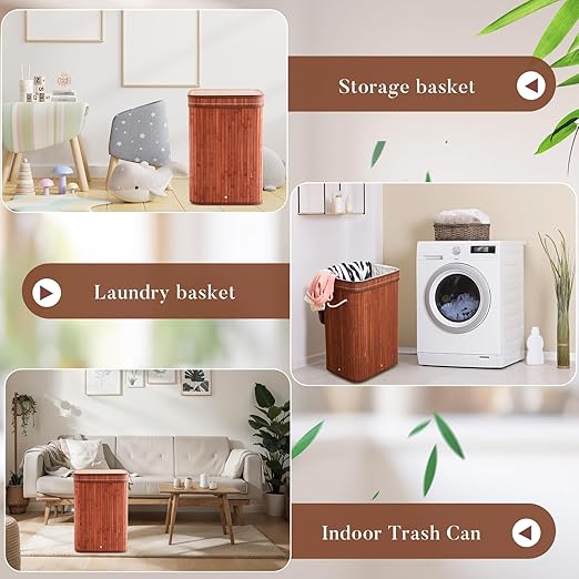 1 Pack 21 Gallon Bamboo Slim Trash Can with Lid Large Foldable Slim Rectangular Garbage Can Bamboo Waste Basket for Bathroom Bedroom Office Home Salon Spa (Coffee)