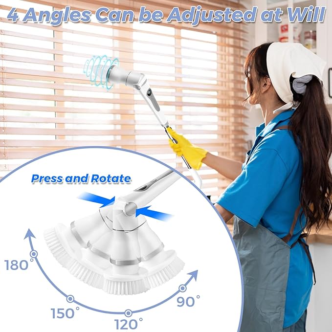 Joyzan Electric Spin Scrubber, Cordless Cleaning Shower Brush 8 Cleaner Heads LCD Display 3 Speeds Adjustable Extension Handle IPX7 Waterproof Bathroom Bathtub Glass Car Tub Tile Floor Wall Cleaning