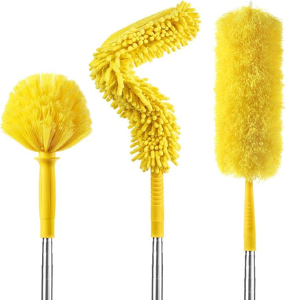 17FT Extendable Duster with 2-9 ft Extension Pole for High Ceilings, Newliton Cobweb Duster for Ceiling Fans Hard-to-Reach Areas, Long Handle Microfiber Dusting Tool for Home Cleaning