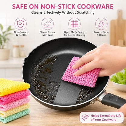 OliviaTree Dish Scrubber 5 Pack, Non Scratch Reusable Mesh Scrub Cloth for Washing Dishes Pots Pans Sink, Quick Dry Odor Resistant Sponge Alternative, Korean Kitchen Cleaning Pad 11 x 11 Inch