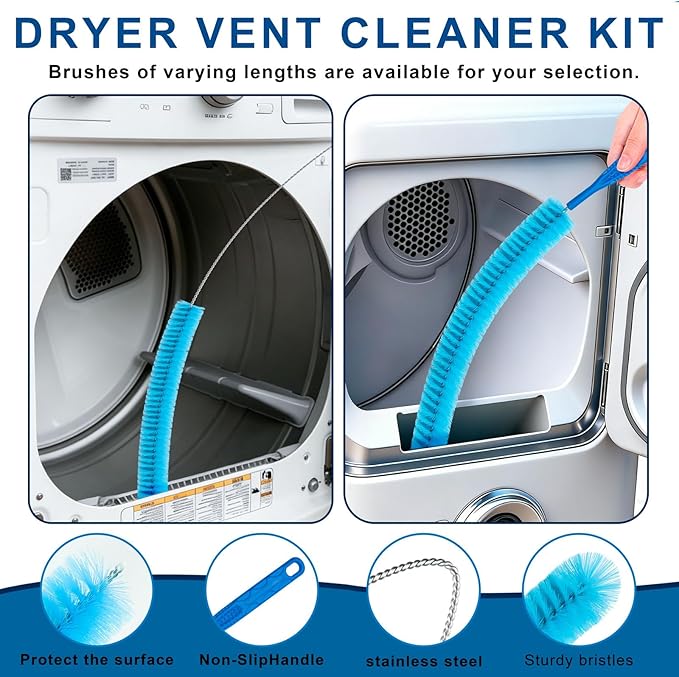 Dryer Vent Cleaner Kit‌,Universal Vacuum Hose Attachment for Lint Removal,Dryer Vacuum Hose,Blue Vent Cleaner Tool with Brush,Compatible with Mainstream dryer Lint Trap Cleaner for Vacuum Cleaner