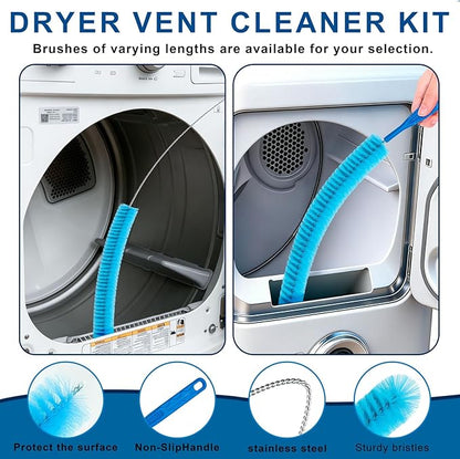 Dryer Vent Cleaner Kit‌,Universal Vacuum Hose Attachment for Lint Removal,Dryer Vacuum Hose,Blue Vent Cleaner Tool with Brush,Compatible with Mainstream dryer Lint Trap Cleaner for Vacuum Cleaner