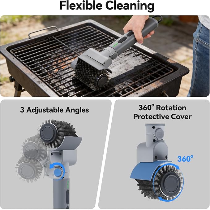 Upgrade Electric Grill Brush, BBQ Grill Brush for Outdoor Grill - 180°Adjustable Automatic Stainless Steel Wire Grill Cleaning Brush for Camping Outdoor BBQ Accessories