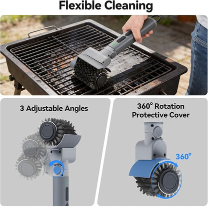 Upgrade Electric Grill Brush, BBQ Grill Brush for Outdoor Grill - 180°Adjustable Automatic Stainless Steel Wire Grill Cleaning Brush for Camping Outdoor BBQ Accessories