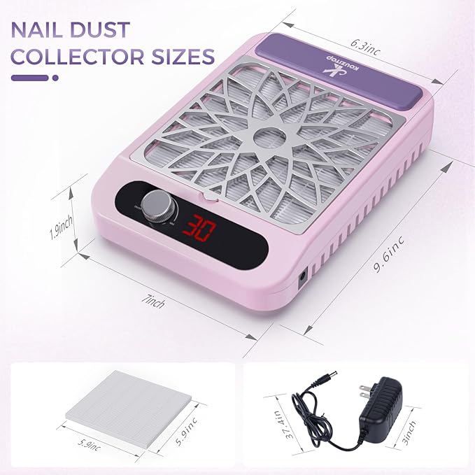 Nail Dust Collector for Nail Techs, Compact & Quiet nail vacuum dust collector with Reusable Filter, Powerful Nail Fan Nail Tech must Haves for Gel Polish, Pedicures, Salon & Home Use, purple