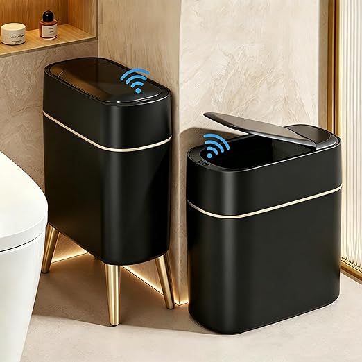 LALASTAR Automatic Bathroom Trash Can with Lid, Motion Sensor Bathroom Garbage Can for Toilet, Slim Smart Waste Basket for Kitchen, Living Room, 2.5 Gallon, Black