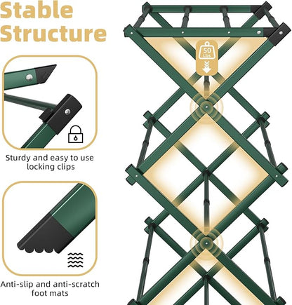 BAKON Foldable Space Saving Clothes Drying Rack, Extendable Rustproof Laundry Rack for Indoor Outdoor Dorm Room Apartments RV, Green