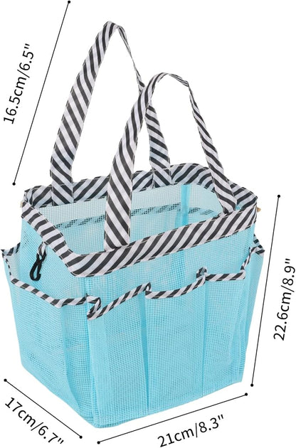 2 Pack Haundry Mesh Shower Caddy Tote Bag Hanging Portable Toiletry Bag College Dorm Essentials Quick Dry Bath Organizer for College Dorms, Gym, Camp for Bathroom Accessories(Black+Sky Blue)