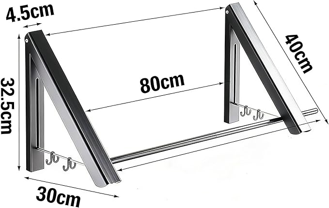 FOLAI 2-Piece Drill-Free Folding Clothes Drying Rack, 80cm Crossbar, Suitable for Bedroom, Bathroom, Indoor and Outdoor Use, Basics Folding Clothes Rack (Silver)