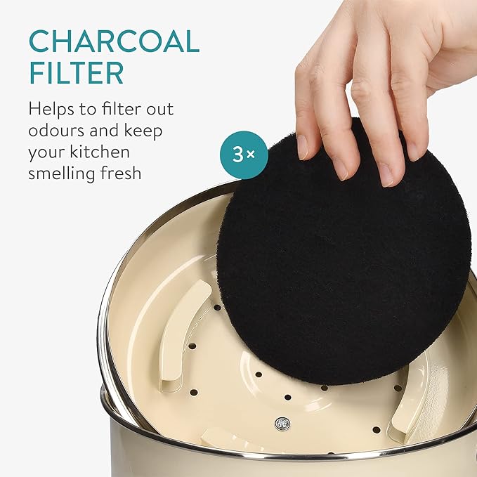 Navaris Compost Bin for Kitchen Counter - 0.8 Gallon (3L) Metal Countertop Indoor Composter Bucket with Charcoal Filters and Lid - Cream, Size Small