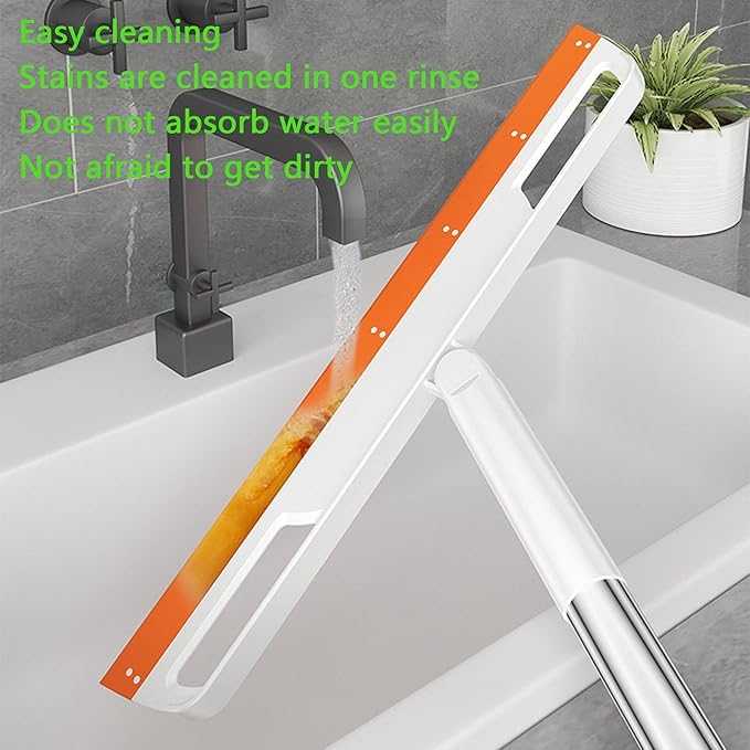 Multifunction Rubber Air Broom, Silicone Floor Squeegee, Air Broom, Rubber Squeegee with 56" Long Handle, Floor Scraping Sweeper Wiper for Bathroom Shower Kitchen Pet Hair Fur Marble Tile (Orange)