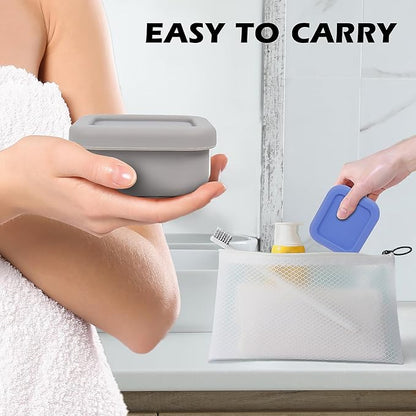 AIDIMMING Small Leakproof Silicone Travel Soap Case & Shampoo Bar Holder | for Travelers & Gym, Camping, Airplane Essentials | Perfect for Kitsch & Dove & Round Soap Bar Compatible (Deep Blue)