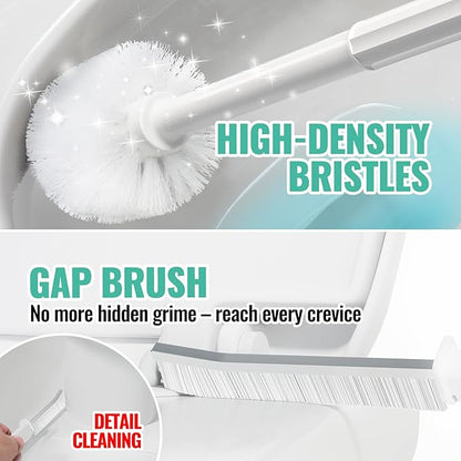 3 in 1 Toilet Brush and Plunger Set with Crevice Cleaning Brush, Toilet Plunger and Brush Set with Extra Long Handle, Plungers for Bathroom Accessories, Toilet Plunger with Holder, White