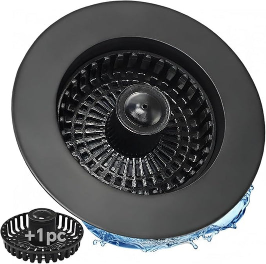 Kitchen Sink Stopper, 3 in 1 Pop Up Kitchen Sink Drain Strainer, with an Extra Basket Strainer, Sink Drain Stopper for US Standard 3-1/2 Inch, Brass Material Electroplate (Black)