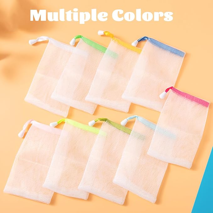 INVODA 60PCS Soap Net Bag 60 Pieces Double Layer Drawstring Soap Mesh Soft Bath Handmade Net for Facial Body Exfoliation Cleaning Tool (Random Color)