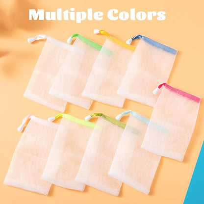 INVODA Handmade Soap Easy Bubble Mesh Soap Saver Bag Double Layer Drawstring Holder Bags Foam Net for Body Facial Cleaning Exfoliation Body Cleaning Tool (5 PCS)