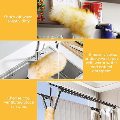 Lambswool Extendable Removable Duster 25-64 Inch Stainless Steel Extension Pole Wool Dusters for Cleaning Ceiling Fans Window Blinds Car Interiors Furniture Dusting,Feather Duster