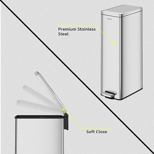 Slim Kitchen Trash Can with Lid, 8.1 Gallon Stainless Steel Space-Saving Garbage Can-Step Pedal Wastebasket Slim Garbage Can for Office, Bedroom, Living Room