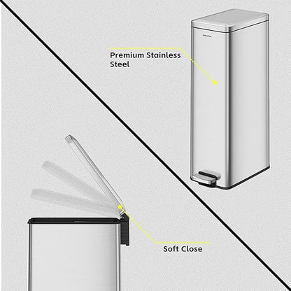 Slim Kitchen Trash Can with Lid, 8.1 Gallon Stainless Steel Space-Saving Garbage Can-Step Pedal Wastebasket Slim Garbage Can for Office, Bedroom, Living Room