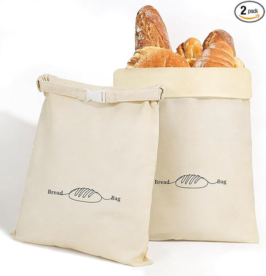 2 Pack XL Reusable Beeswax Bread Bags for Sourdough Baking, Organic Waxed Lined, Cotton Bread Bags for Homemade Bread, Food-Storage Bag to Keep Fresh