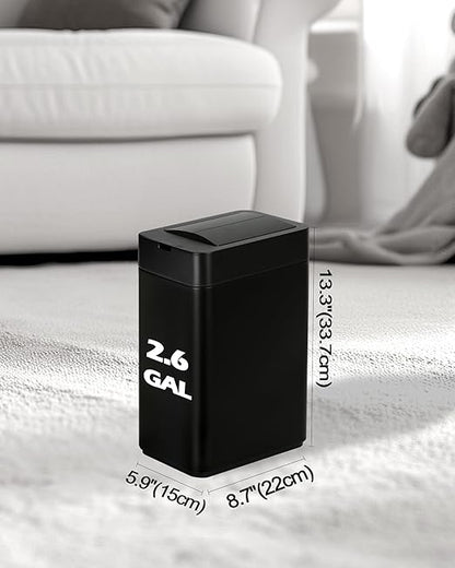ELPHECO Bathroom Trash Can with Lid 2.6 Gallon Smart Trash Can Slim Motion Sensor Garbage Can Automatic Stainless Steel Wastebasket Bathroom Decor for Bedroom Office Toilet Black