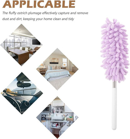 Extendable Dusting Wand with Extendable Pole and Bendable Head, 27-76cm/10.6-30'' Washable Furniture Duster Retractable Duster with Handle for Cleaning