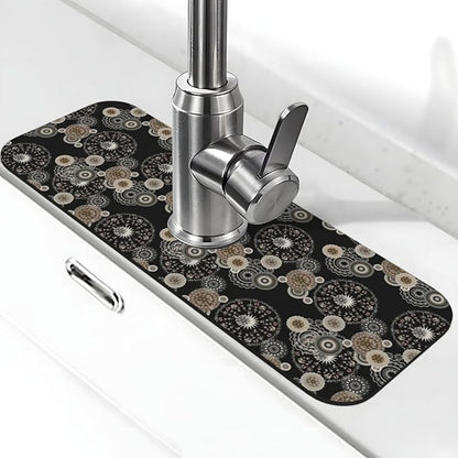 Paisley Mandala Brown And Black Floral Kitchen Sink Splash Guard Faucet Mat Super Absorbent Fast Drying Mat Sink Gadgets-Fast Drying Pad Sink Mat For Kitchen Bathroom (15" X 5.5" )