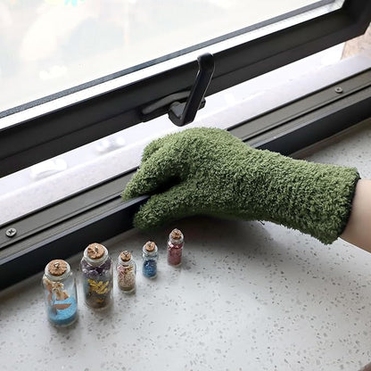 Patelai 2 Pairs Microfiber Gloves for plants Dusting Cleaning Glove Mittens House Cars Blinds Dusting(Olive Drab, Grass Green,Large)