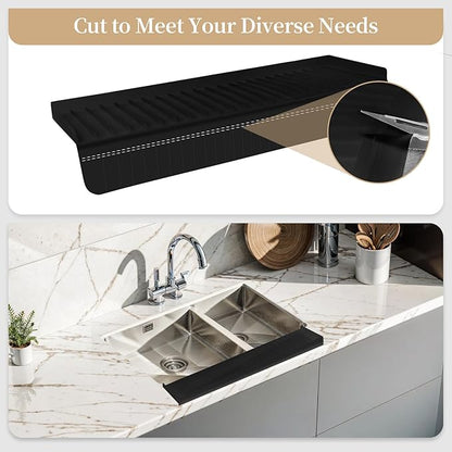Sink Edge Protector with Suction Cup, 24" x 4", Silicone Sink Splash Guard for Kitchen & Bathroom, Protect Countertop from Scratches, Stains, for Stainless Steel Granite Quartz