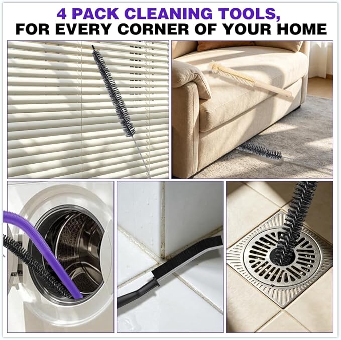 Dryer Vent Cleaner Kit for Dyson V15 V12 V11 V10 V9 V8 V7, Hose Attachment Flexible Crevice Drum Lint Brush Trap Cleaning Tool Kit, 4 Piece