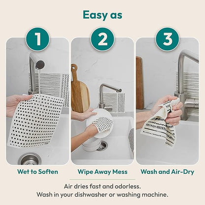 FEBU Swedish Dishcloths for Kitchen | 5 Pack Vintage Kitchen Reusable Paper Towels Washable | Swedish Dish Towels | Non-Scratch Cellulose Sponge Cloths | No Odor, Biodegradable Cleaning Cloths