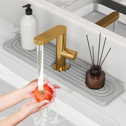 24'' Longer Stone Faucet Mat for Kitchen Sink [Super Absorbent, 30s Quick Drying] Water Absorbing Stone Tray for Sink Stone Mat for Kitchen Sink Stone Quick Dry Around Faucet Diatomite Stone Sink Tray