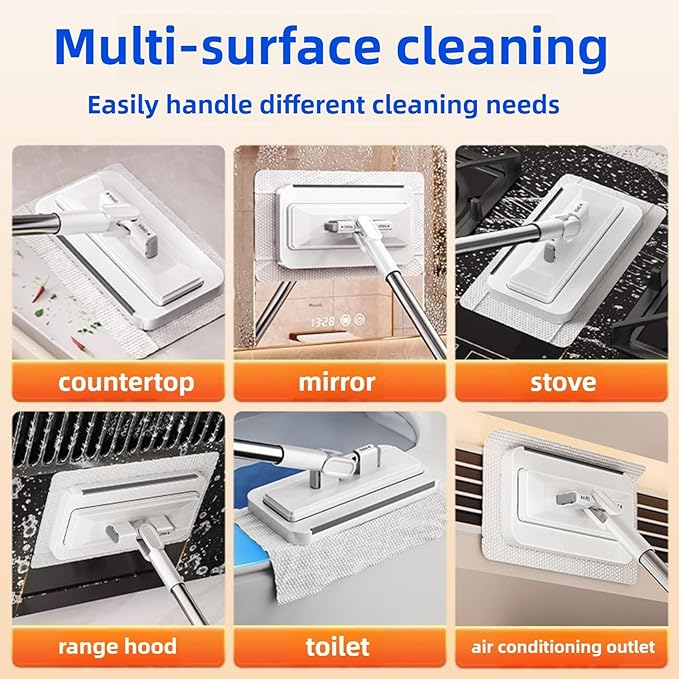 Clip on Mini Mop for Kitchen Counter & Floor – No Wash & Cloth Changing Lazy Mop | Automatic Gripping & Zero-Touch Press-Grip System with 20 Cloths